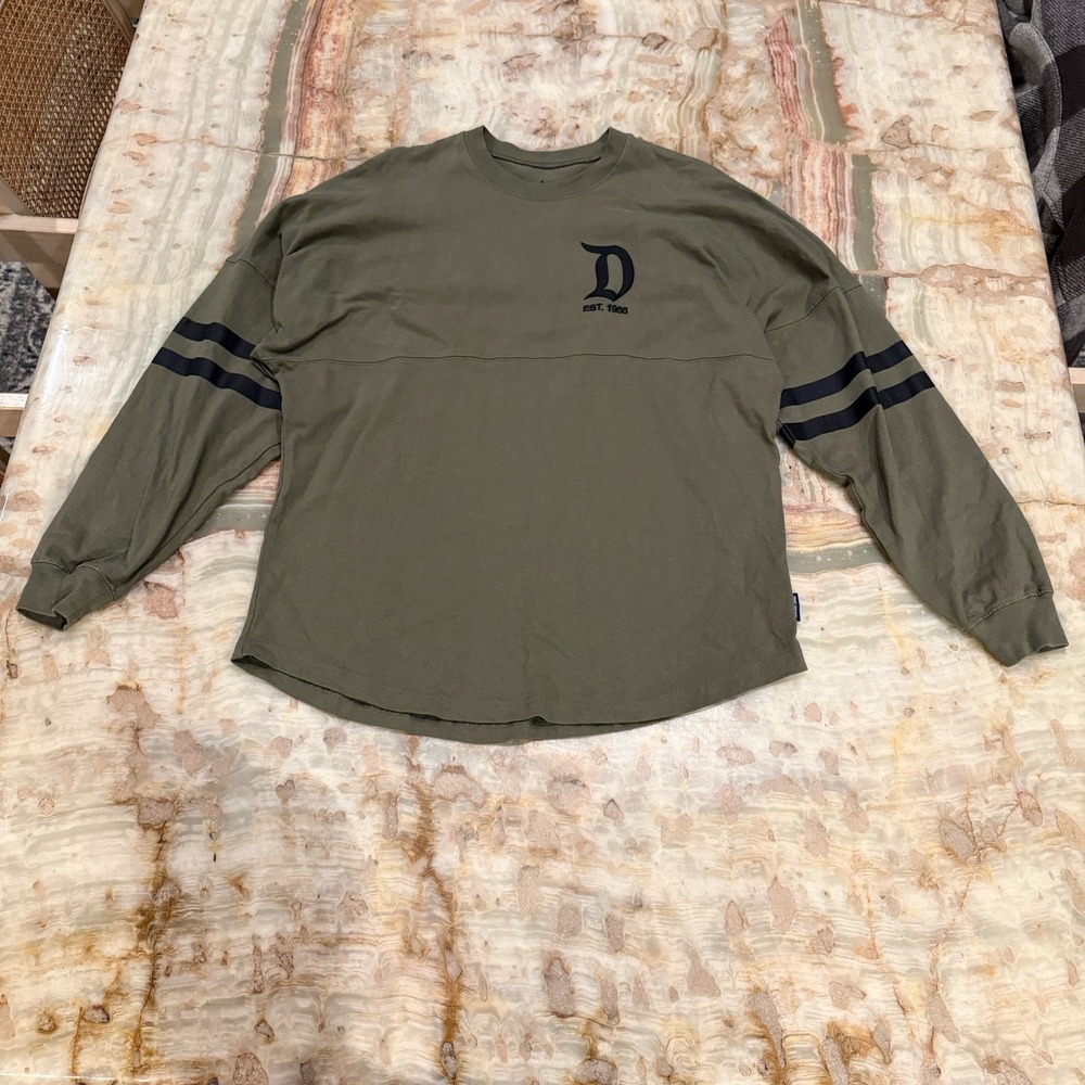 Disney Olive Green Long Sleeve Tee with Black Stripes